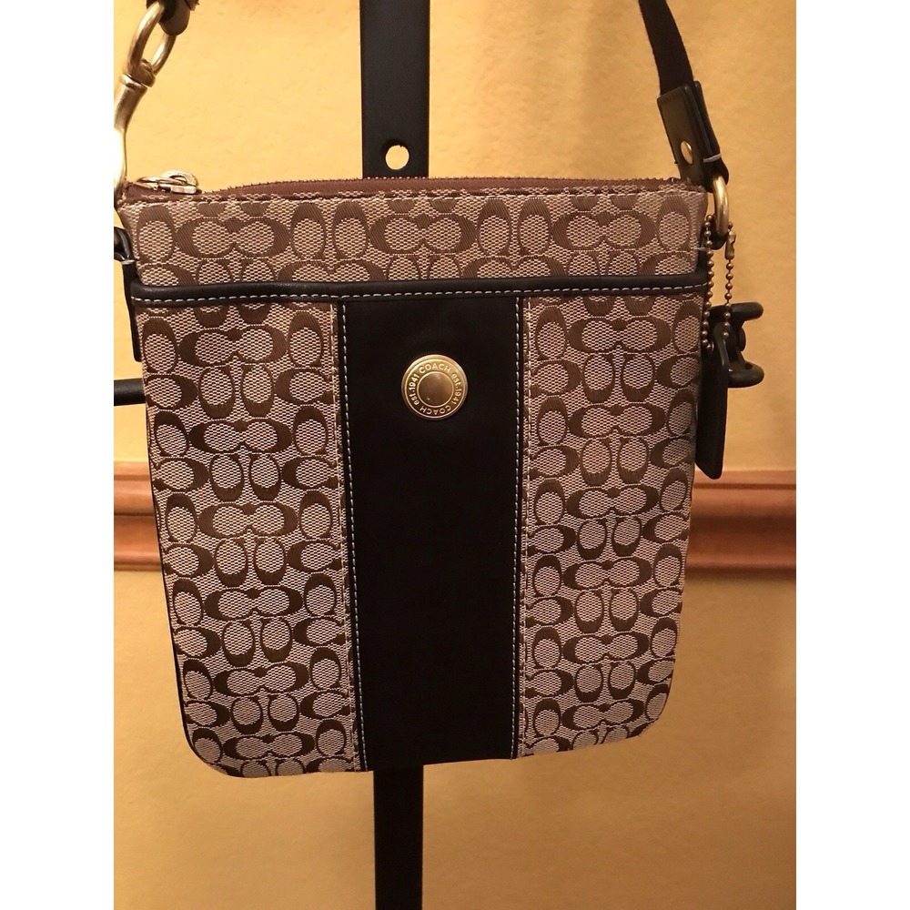 Coach Signature Crossbody‎ Bag Women's One Size Canvas Leather Trim Purse